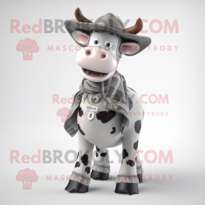 Silver Holstein Cow mascot costume character dressed with a Jeans and Cummerbunds