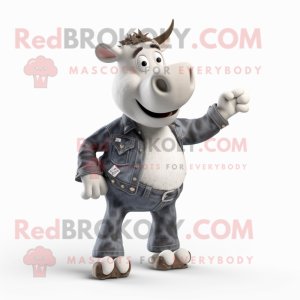 Silver Holstein Cow mascot costume character dressed with a Jeans and Cummerbunds