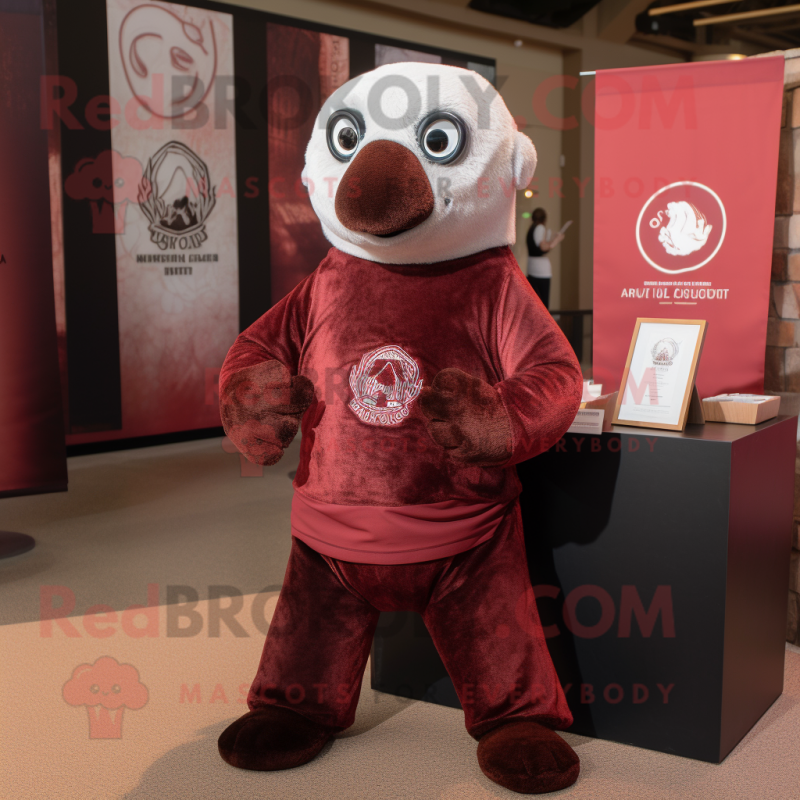 Maroon Seal mascot costume character dressed with a Henley Tee and Anklets Maroon Seal mascot costume character dressed with a Henley Tee and Anklets