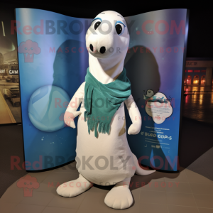 White Loch Ness Monster mascot costume character dressed with a Playsuit and Shawls