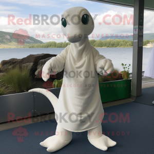 White Loch Ness Monster mascot costume character dressed with a Playsuit and Shawls