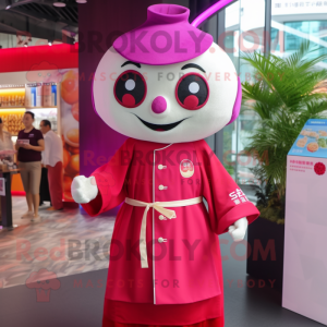 Magenta Dim Sum mascot costume character dressed with a Dress Shirt and Keychains