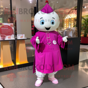 Magenta Dim Sum mascot costume character dressed with a Dress Shirt and Keychains