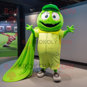 Lime Green Baseball Glove mascot costume character dressed with a Mini Dress and Shawls