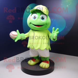 Lime Green Baseball Glove mascot costume character dressed with a Mini Dress and Shawls