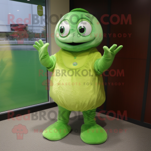 Lime Green Baseball Glove mascot costume character dressed with a Mini Dress and Shawls