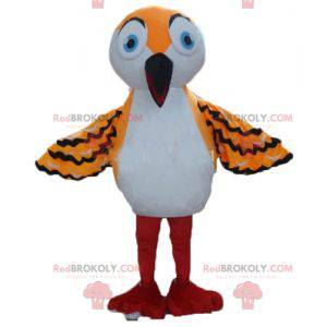 Mascotte d'oiseau orange blanc et noir avec un long bec -