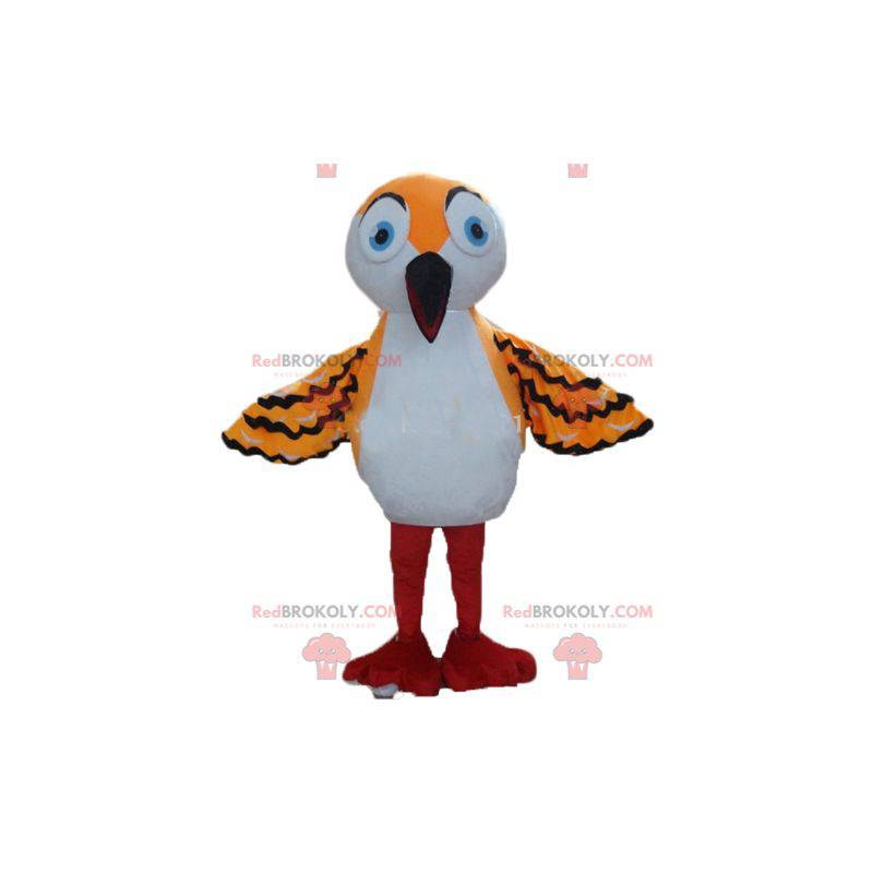 Mascot orange white and black bird with a long beak -