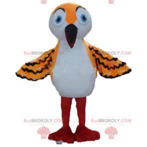 Mascotte d'oiseau orange blanc et noir avec un long bec -