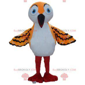Maskot oranžový bílý a černý pták s dlouhým zobákem -