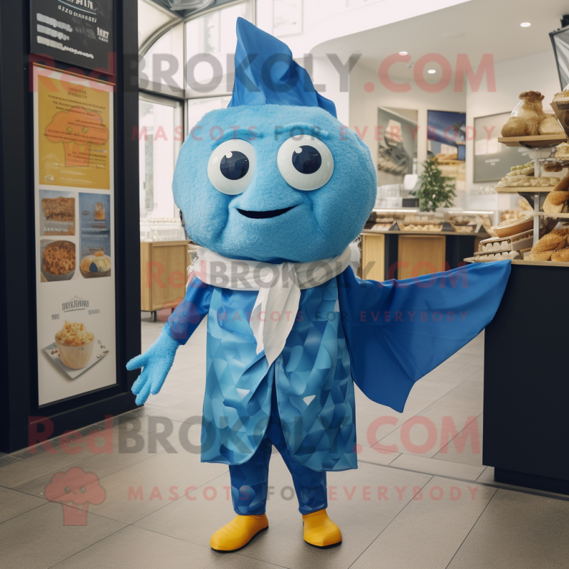 Blue Fish And Chips mascot costume character dressed with a Swimwear and Scarf clips