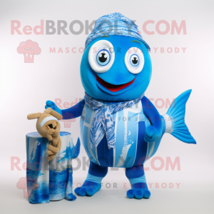 Blue Fish And Chips mascot costume character dressed with a Swimwear and Scarf clips