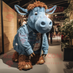 nan Woolly Rhinoceros mascot costume character dressed with a Denim Shirt and Scarves
