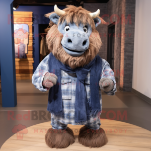 nan Woolly Rhinoceros mascot costume character dressed with a Denim Shirt and Scarves