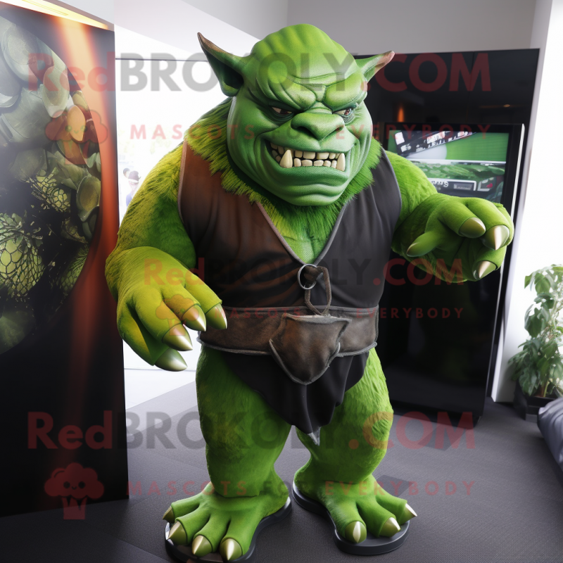 Forest Green Ogre mascot costume character dressed with a Suit and Wraps Forest Green Ogre mascot costume character dressed with a Suit and Wraps
