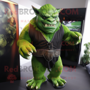 Forest Green Ogre mascot costume character dressed with a Suit and Wraps