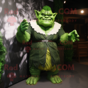 Forest Green Ogre mascot costume character dressed with a Suit and Wraps