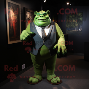 Forest Green Ogre mascot costume character dressed with a Suit and Wraps