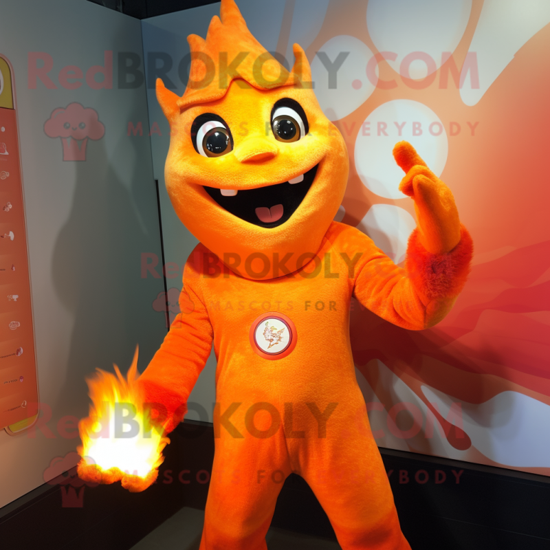 Orange Fire Eater mascot costume character dressed with a Bodysuit and Mittens Orange Fire Eater mascot costume character dressed with a Bodysuit and Mittens