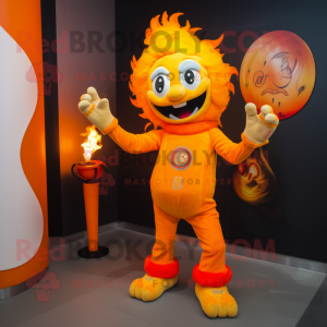 Orange Fire Eater mascot costume character dressed with a Bodysuit and Mittens