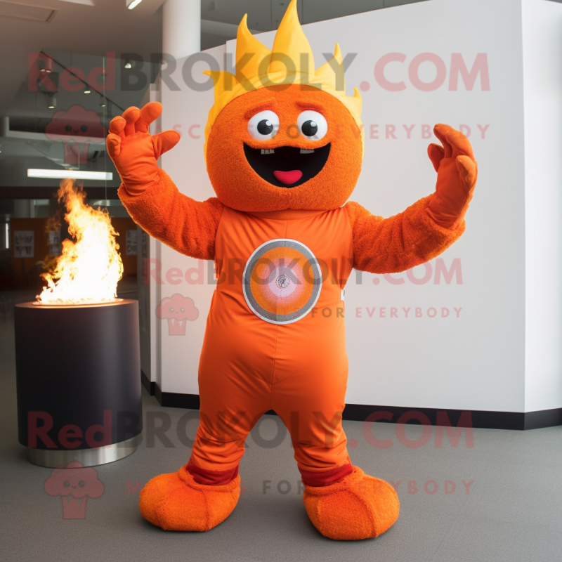 Orange Fire Eater mascot costume character dressed with a Bodysuit and Mittens Orange Fire Eater mascot costume character dressed with a Bodysuit and Mittens