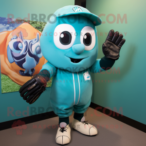 Teal Baseball Glove mascot costume character dressed with a Leggings and Mittens