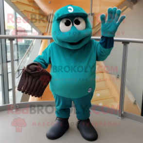 Teal Baseball Glove mascot costume character dressed with a Leggings and Mittens