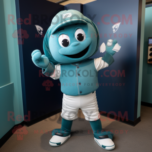 Teal Baseball Glove mascot costume character dressed with a Leggings and Mittens