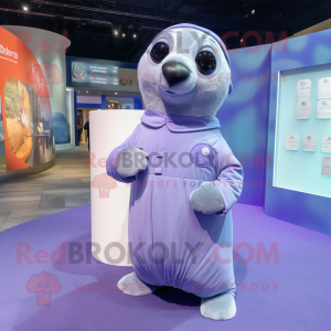 Lavender Seal mascot costume character dressed with a Romper and Cufflinks