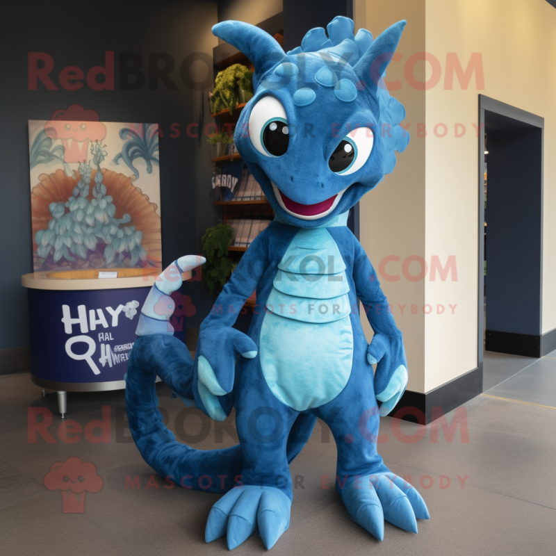 Blue Hydra mascot costume character dressed with a Romper and Wraps Blue Hydra mascot costume character dressed with a Romper and Wraps