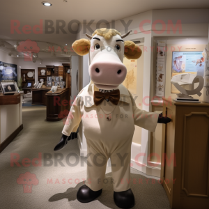 Cream Hereford Cow mascot costume character dressed with a Henley Tee and Bow ties