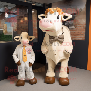 Cream Hereford Cow maskot...