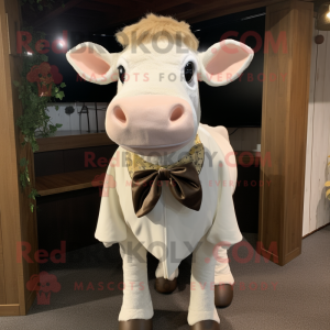 Cream Hereford Cow mascot costume character dressed with a Henley Tee and Bow ties