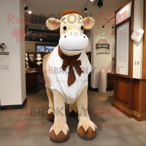 Cream Hereford Cow mascot costume character dressed with a Henley Tee and Bow ties