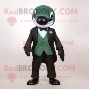 Olive Killer Whale mascot costume character dressed with a Blazer and Ties