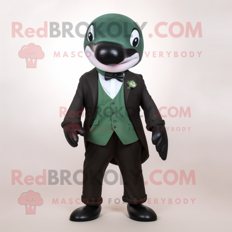 Olive Killer Whale mascot costume character dressed with a Blazer and Ties Olive Killer Whale mascot costume character dressed with a Blazer and Ties