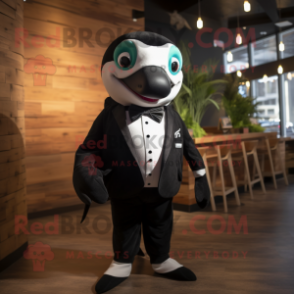 Olive Killer Whale mascot costume character dressed with a Blazer and Ties