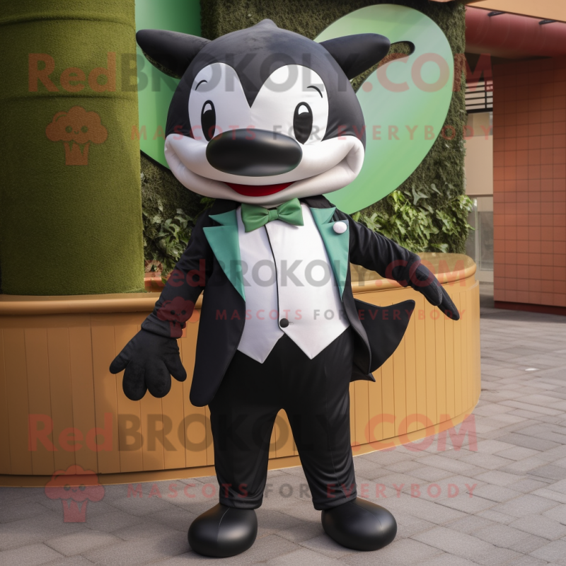 Olive Killer Whale mascot costume character dressed with a Blazer and Ties Olive Killer Whale mascot costume character dressed with a Blazer and Ties