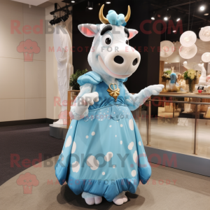 Sky Blue Cow maskot drakt...