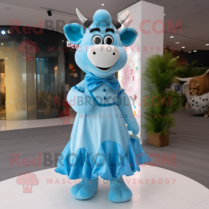 Sky Blue Cow maskot kostume...