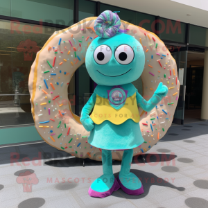 Türkiser Donut Maskottchen...