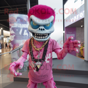 Pink Undead mascot costume character dressed with a V-Neck Tee and Bracelets