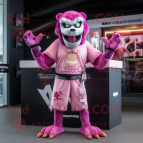 Pink Undead mascot costume character dressed with a V-Neck Tee and Bracelets