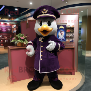 Navy Plum mascot costume character dressed with a Jacket and Keychains