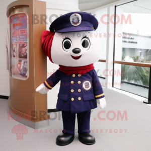 Navy Plum mascot costume character dressed with a Jacket and Keychains