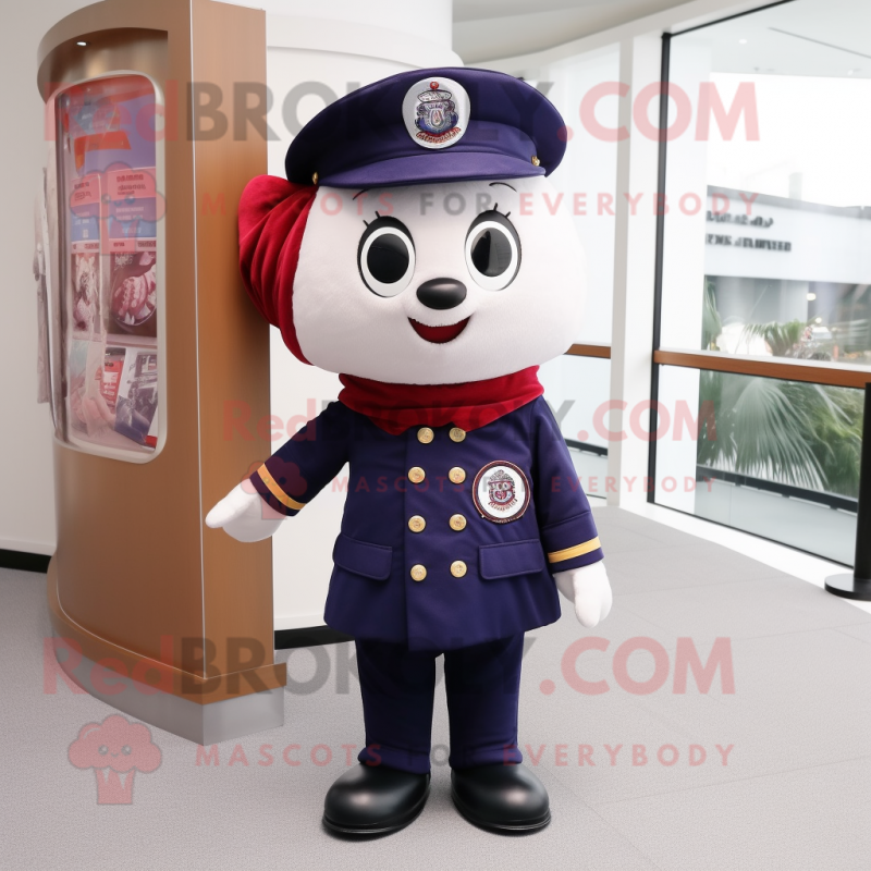 Navy Plum mascot costume character dressed with a Jacket and Keychains Navy Plum mascot costume character dressed with a Jacket and Keychains