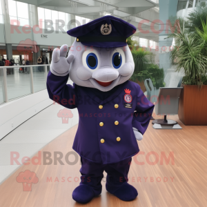 Navy Plum mascot costume character dressed with a Jacket and Keychains