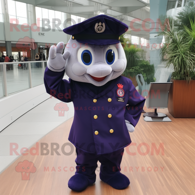 Navy Plum mascot costume character dressed with a Jacket and Keychains Navy Plum mascot costume character dressed with a Jacket and Keychains