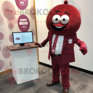 Maroon Meatballs mascot costume character dressed with a Blazer and Earrings