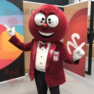 Maroon Meatballs mascot costume character dressed with a Blazer and Earrings